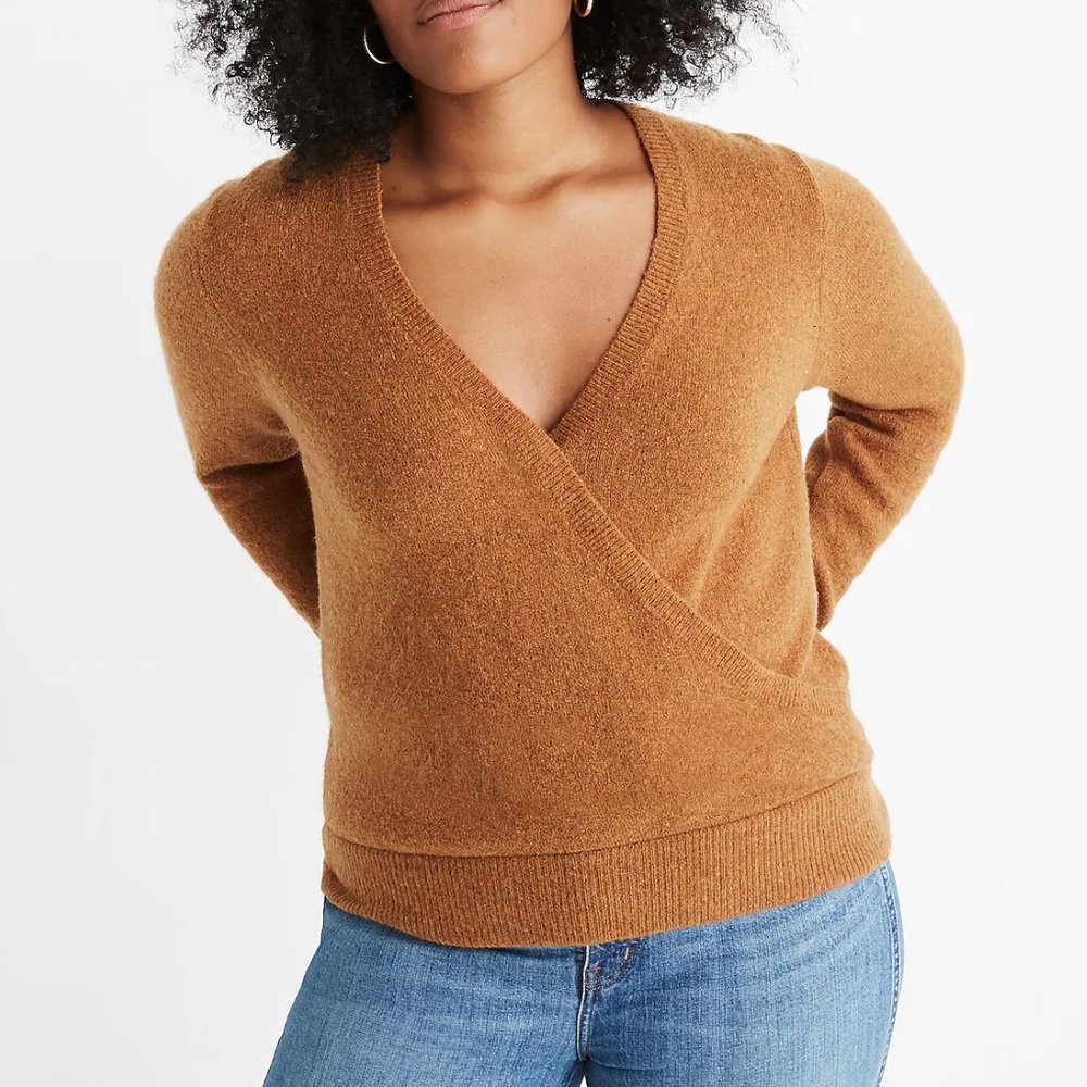 MADEWELL Wrap-Front Pullover Sweater in Coziest Yarn sz L